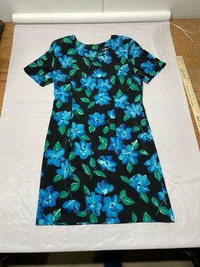 Sag Harbor Black Midi Dress with Blue Floral Print